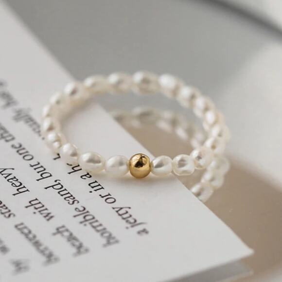 NEW dainty freshwater pearl beaded boHo beachy ring jewelry size 6 B25A - Picture 3 of 4